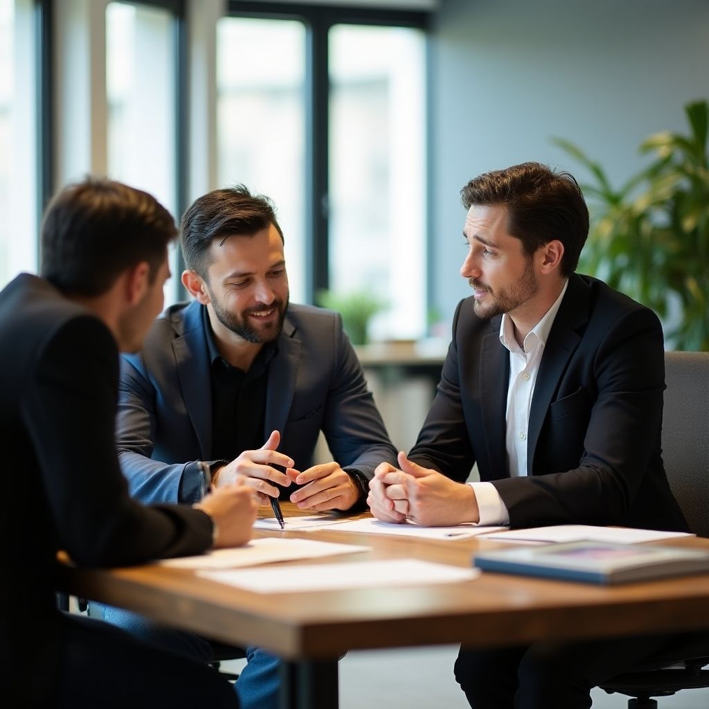 Consultores de filmación reunidos con clientes